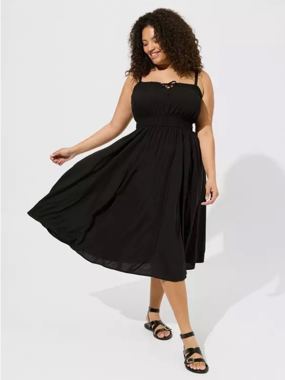 Black Spaghetti Strap Midi Dress